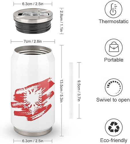 Miniatura 2 de Vinage - Taza de café con diseño de bandera albanesa con tapa y pajita, con aislamiento de acero inoxidable, taza de café para bebidas frías y