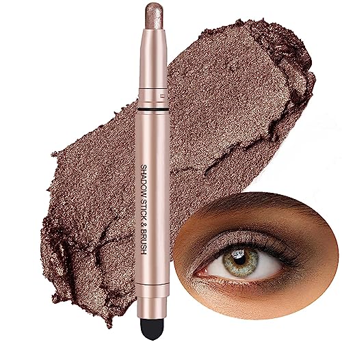 Dark Brown Cream Eyeshadow Stick, Shimmer Single Taupe Eyeshadow Pencil Crayon, Hypoallergenic Waterproof Long Lasting Eye Shadow Stick Makeup, Women Multi-Dimensional High Pigment Eye Highlighter Pen(09# Dark Brown） #TOP9
