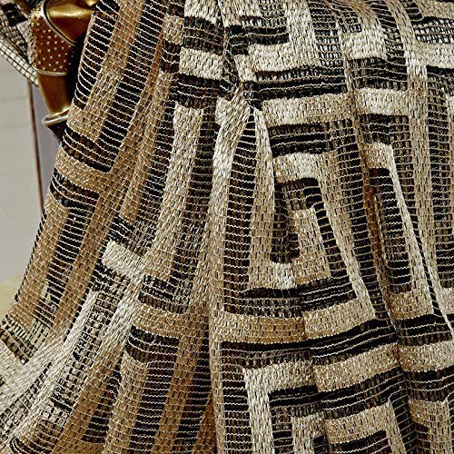 adaada Schwarz Und Gold Gardinen Für Wohnzimmer Jacquard Luxus Tüll Vorhänge,2er Set (245x140cm,Gold)