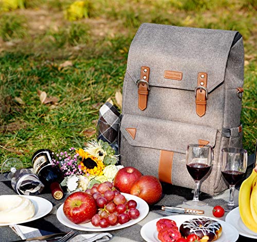 HappyPicnic Insulated Picknickrucksack für 4 Personen mit komplettem Geschirrset, geräumigem Kühlfach, Flaschenhaltern und großem wasserdichtem Picknick-Teppich – Bild 4