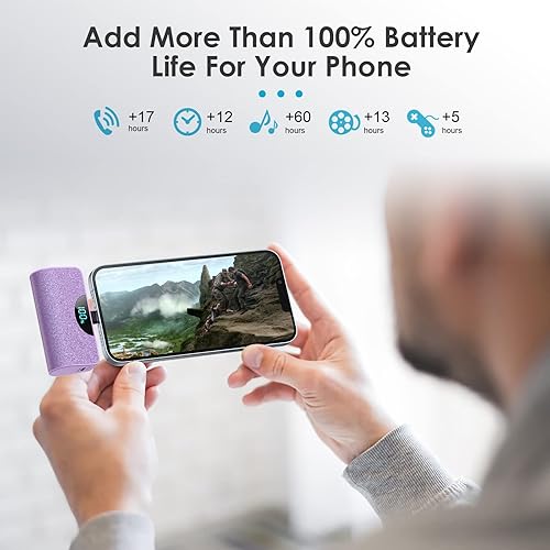 Miniatura 6 de Cargador portátil pequeño para iPhone de 5200 mAh, cargador compacto de carga rápida PD de 20 W, pantalla LCD, bonito cargador de teléfono portátil