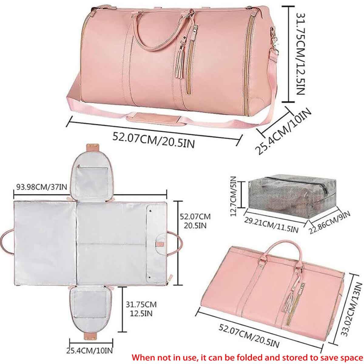 Faltbare Reisetasche,Pu-Leder Travel Bag Mit Schuhbeutel, 2 In 1 Reisetasche Damen Wasserdicht,Umwandelbarer HandgepäCk Anzugtasche FüR Reise,FüR üBernachtung,Urlaub,Wochenenden, AusflüGe (Schwarz)