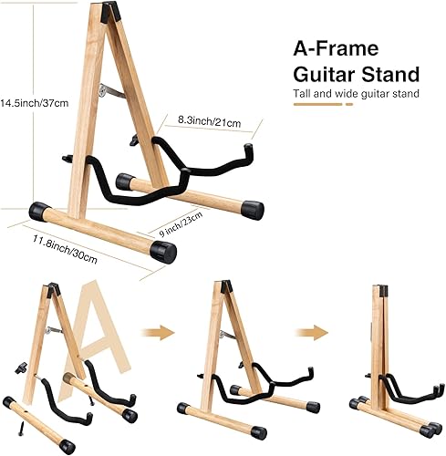 Miniatura 6 de LEKATO Soporte de madera para guitarra acústica con marco A con brazos acolchados de espuma para bajo, violonchelo, mandolina y banjo