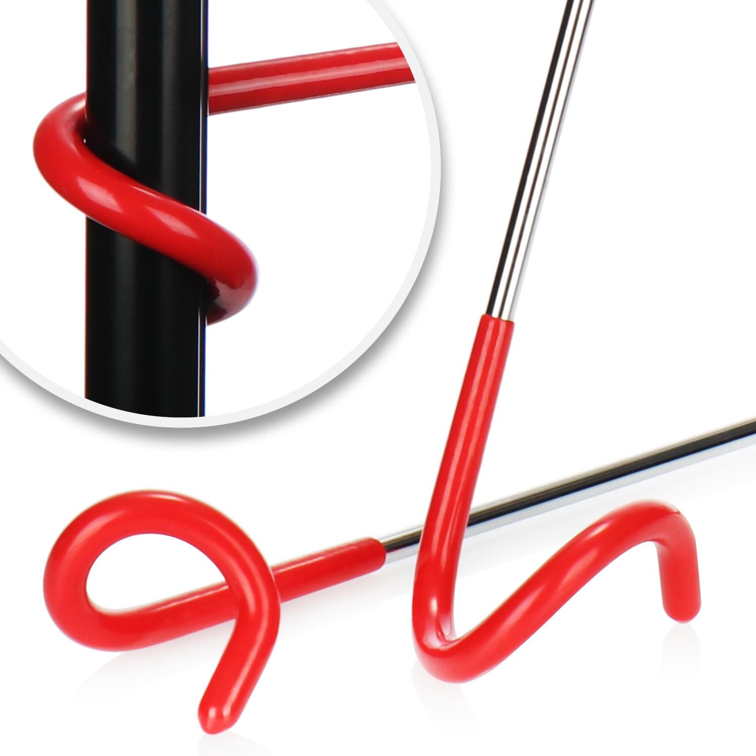 com-four® 2X Porta Lanterna per Campeggio e Giardino - Gancio per Lanterna - Gancio per Pali della Tenda - Sospensione per Lampada da Tenda - Gancio per Appendere (2 Pezzi - Colore Rosso + Argento)