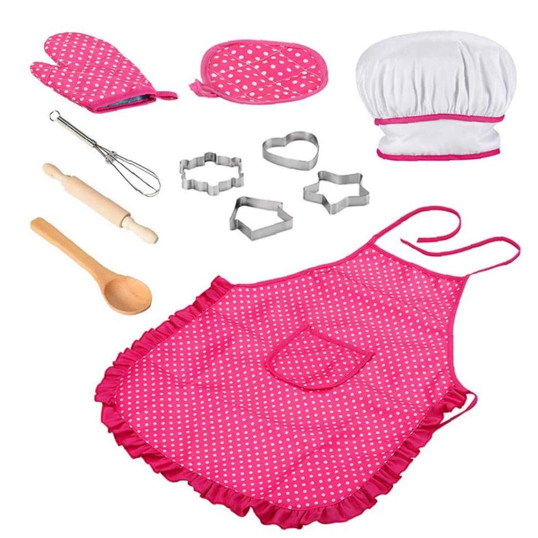 Chef Set for Children, Kitchen Role Play Chef Costume, Pink with Apron, Chef's Hat, Utensils, Cooking, Mitt Good Choice, Utilities