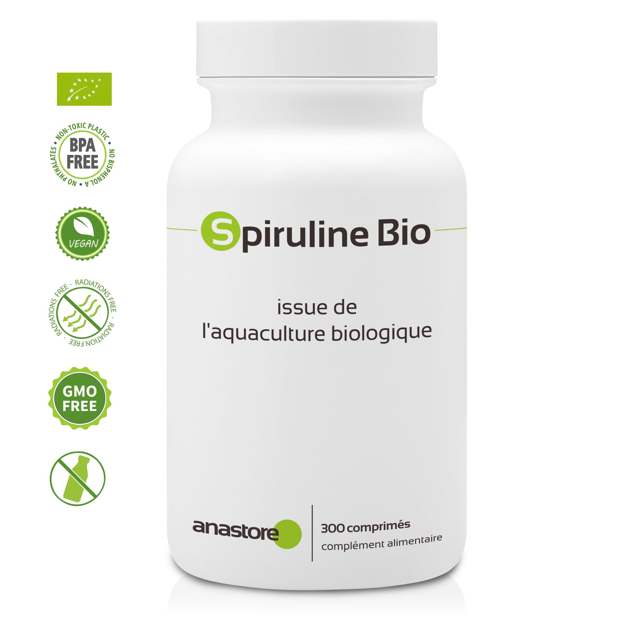 COMPRIMIDOS DE ESPIRULINA * 500 mg / 300 comprimidos * Energía, Equilibrio emocional, Inmunitario, Peso, Rendimiento deportivo * Fabricado en Francia *