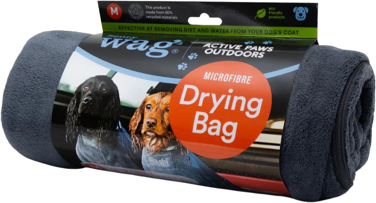 Dog Drying Bag - Soft & Highly Absorbent Microfibre, Muddy Pet Accessories, Quick Drying - Designed for Dogs - GRS Recycled Polyester - S (60 x 44 x 33 cm)