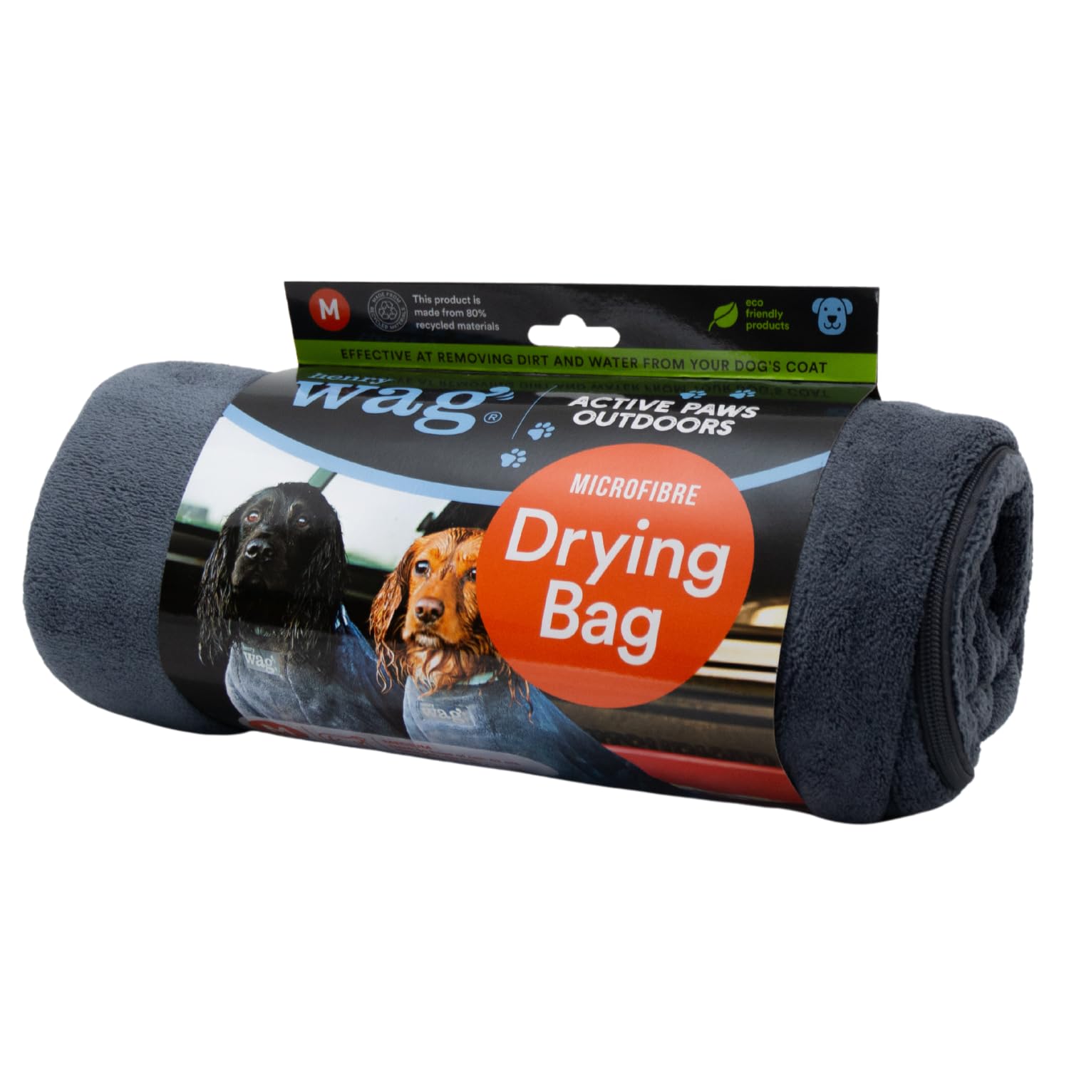 Henry Wag Dog Drying Bag - Soft & Highly Absorbent Microfibre, Muddy Pet Accessories, Quick Drying - Designed for Dogs - GRS Recycled Polyester - M (75 x 53 x 45cm)