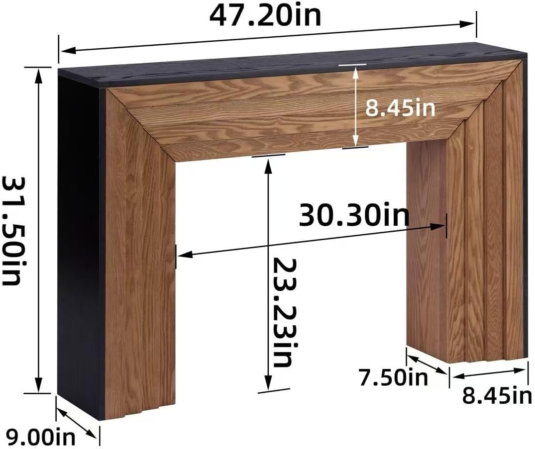 KEIKI 47" Rustic-Modern Console Table, Two-Tone Black & Natural Wood Entryway/Sofa Table, Narrow 9.5" Depth, Easy Assembly