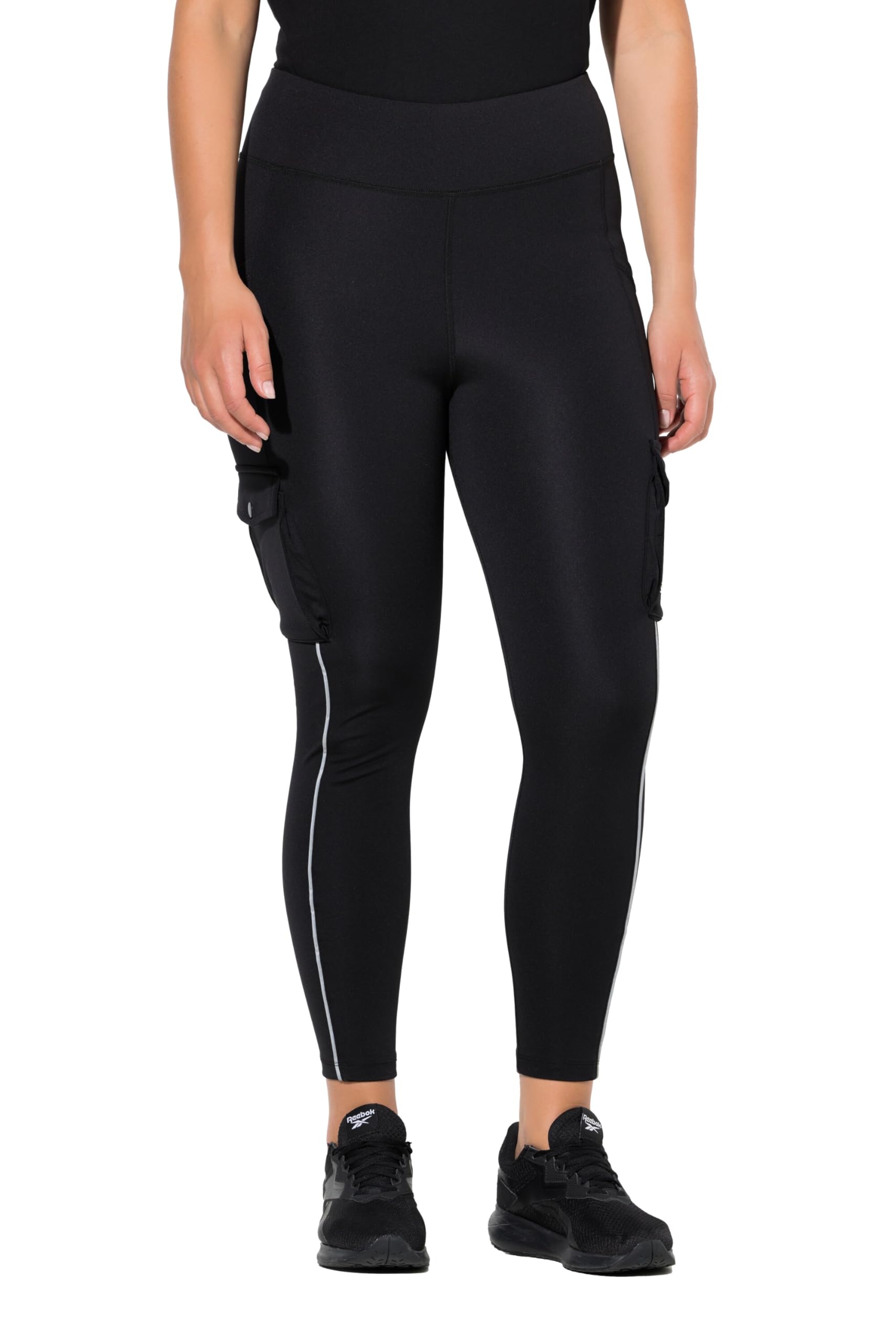 Ulla Popken Damen große Größen Übergrößen Plus Size Sport-Leggings, Cargotaschen, Powerstretch, Reflektor 840699
