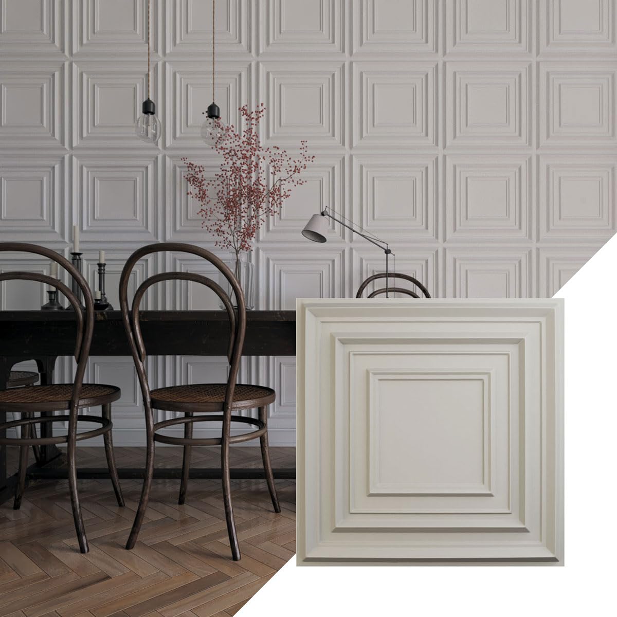 Paneles de pared termoformados Ekena Millwork satinados en blanco Blossom de diseño exclusivo