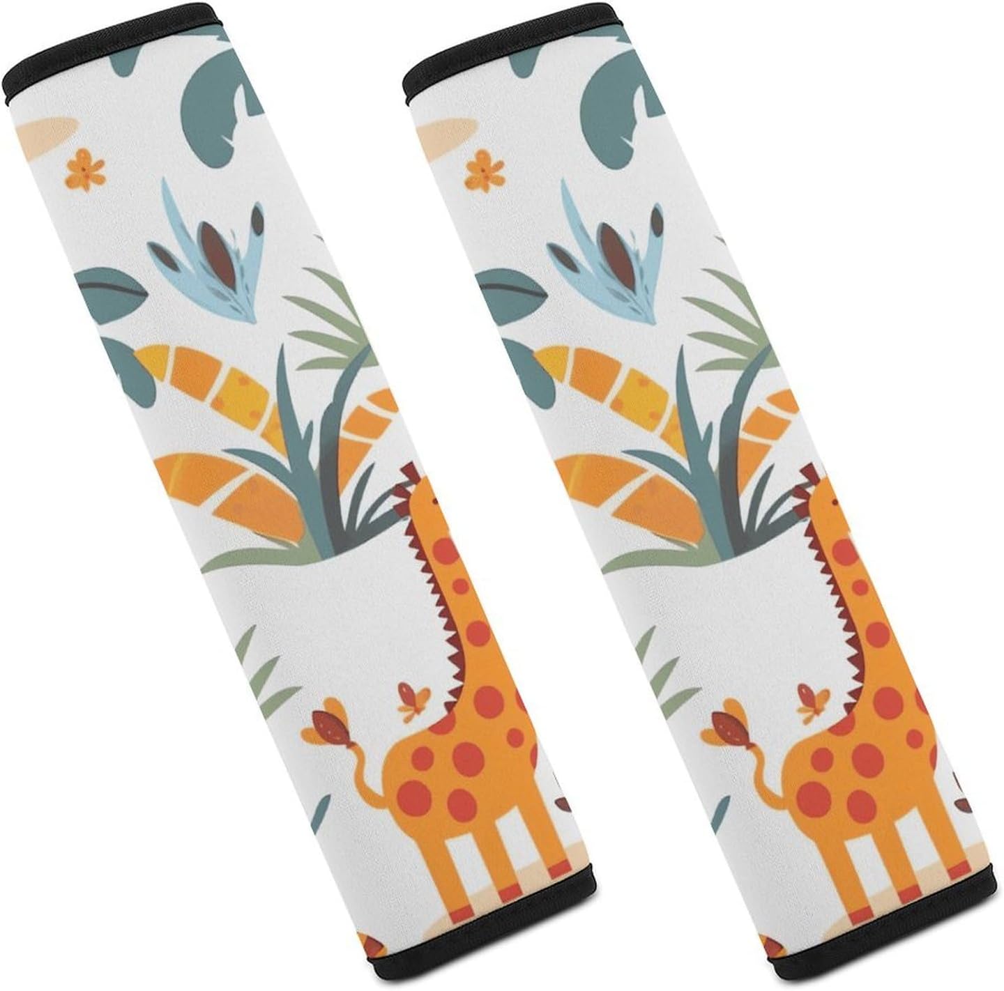 2 PCS Super Soft Car Seat Belt Pad, Cute Flat Style Giraffe Printed Waterproof Sweat-Absorbing Seat Belt Covers Backpack Shoulder Pad for All Car Seats Baby Strollers