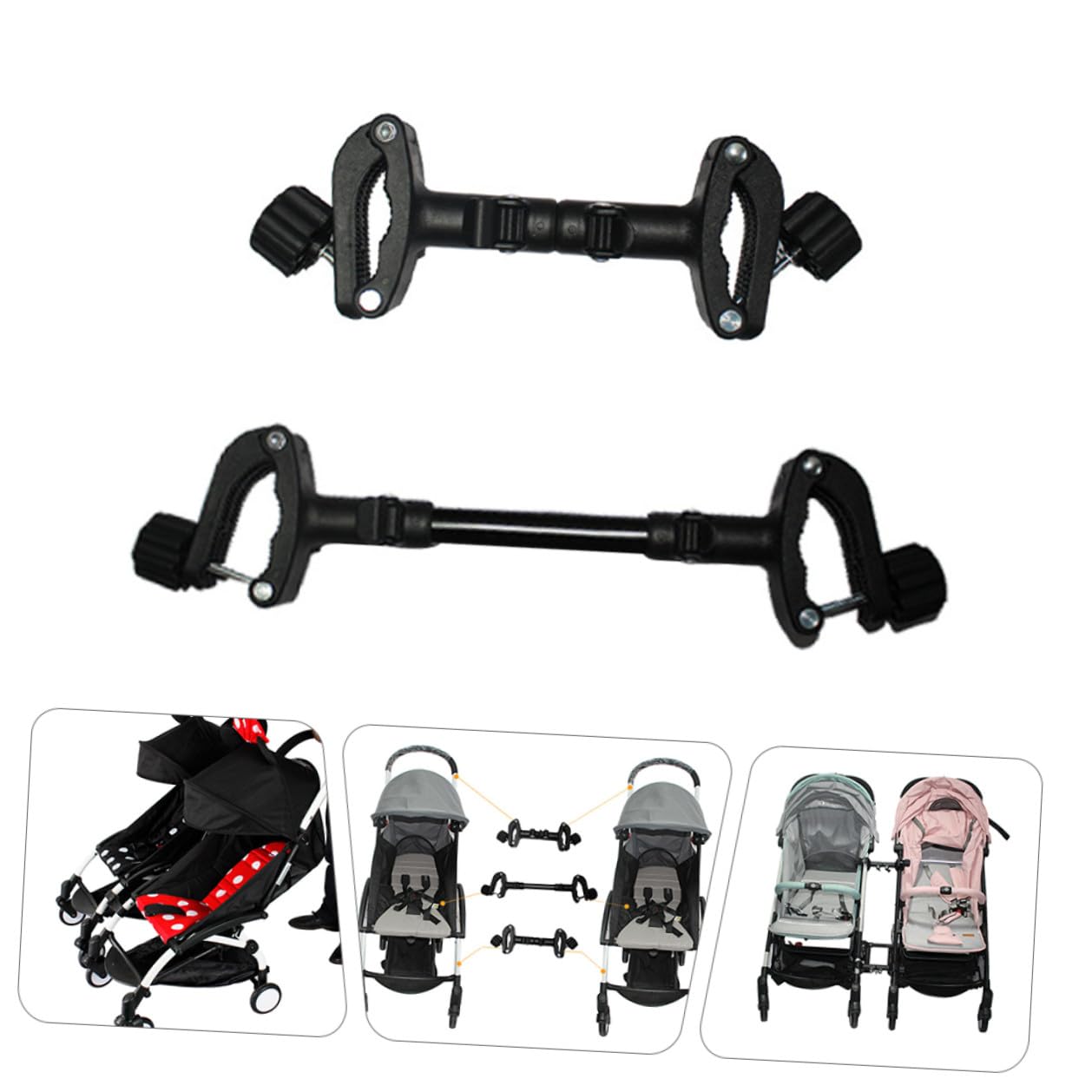NOLITOY Conectores para Cochecito Gemelar 3 Piezas, Ajustables y Resistentes de Hierro y Plástico, para Unir Dos Cochecitos Individuales en Uno Doble, Adecuado para Uso Exterior