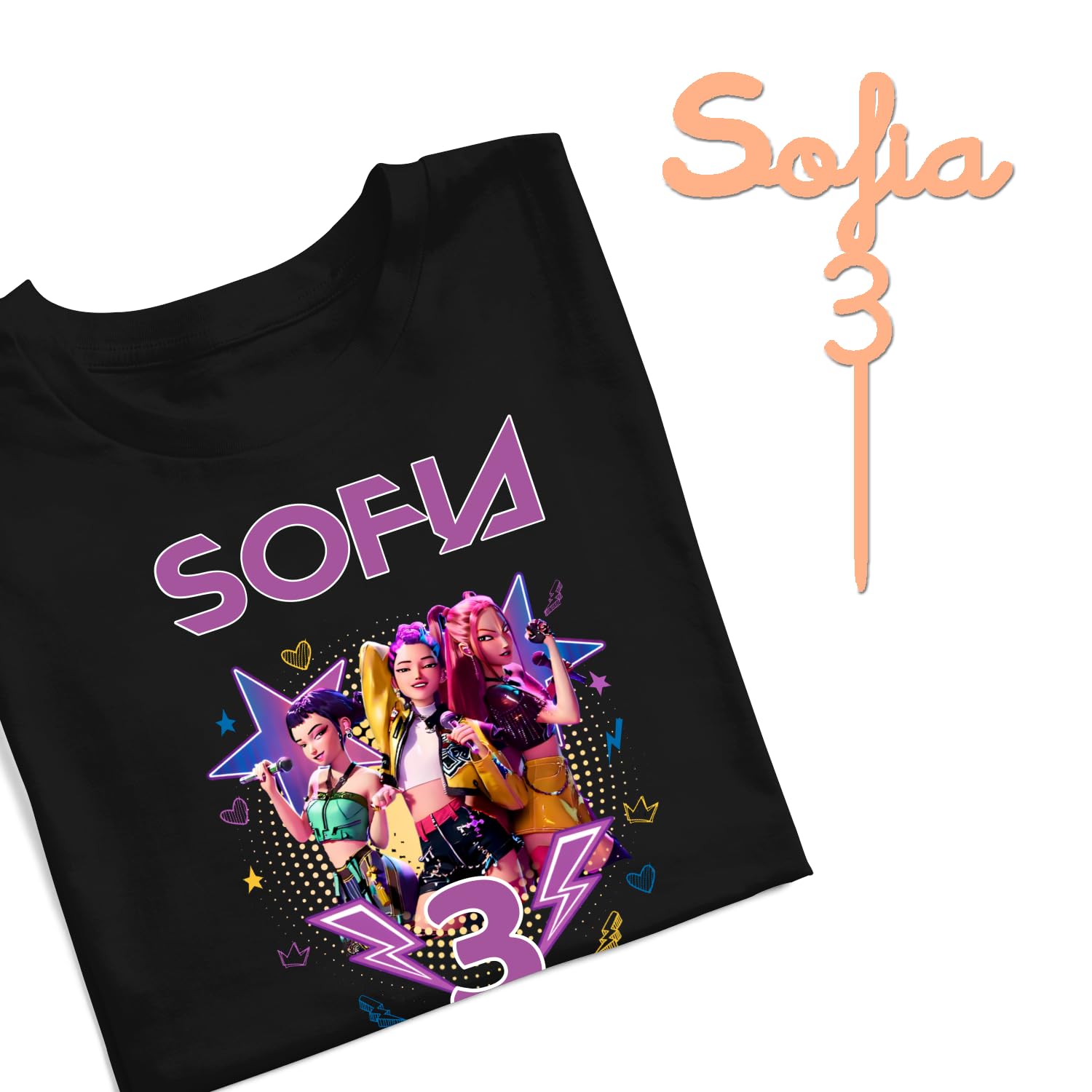 Evyre KPOP Birthday T-Shirt Personalised Name and Age with Topper Anniversary Cake Gift Party Huntrix Sajaboys Boys Girls Unisex Children's Sweatshirt (Star) — view 11