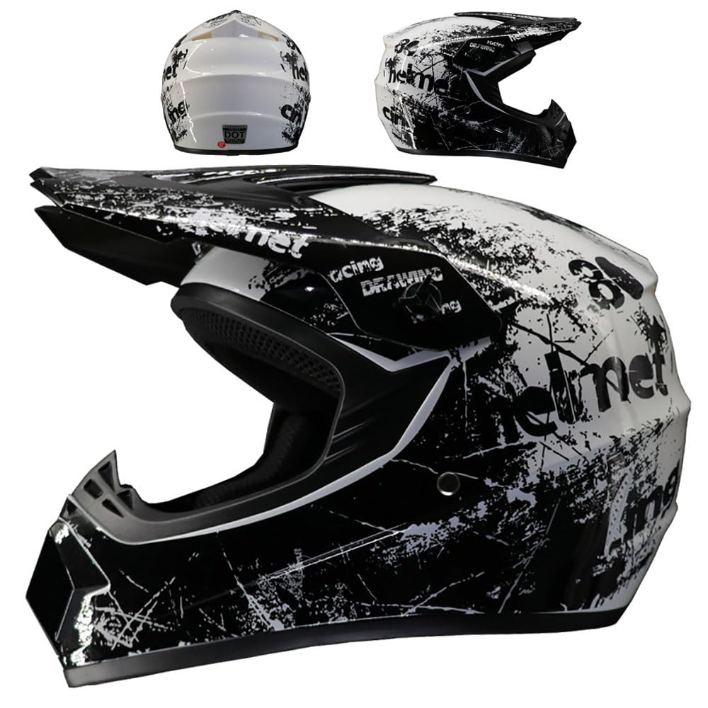Double Sport Casque de Motocross, Jeunesse Enfants Intégral Tout-Terrain Courses Moto Casques, Descente BMX MTB VTT Enduro Quad Dirt Bike Casque, avec Lunettes Gants Masque