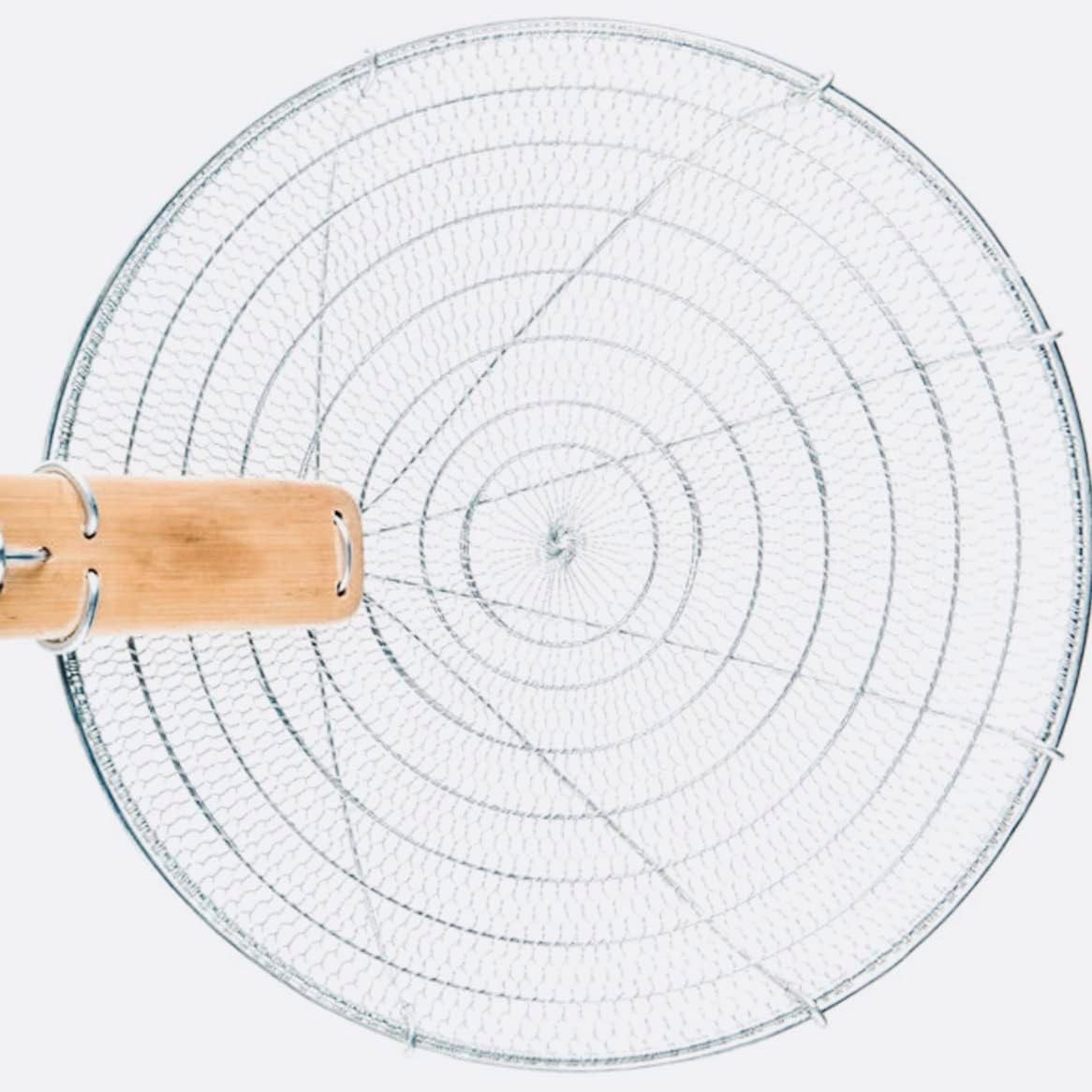 12-Inch Galvanized Steel Spider Strainer – Fine Mesh Skimmer with Natural Bamboo Handle for Cooking & Frying Ideal for Home & Professional Kitchens