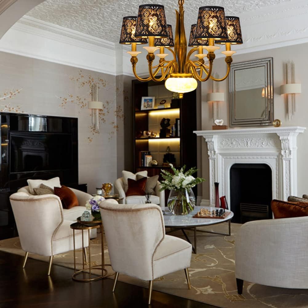 YISUN Crystal Chandelier Shades, Mini Lamp Shade, Clip On Shade, Fit for Droplight Wall Lamp Candle Chandelier (Black/Texture, Set of 6)