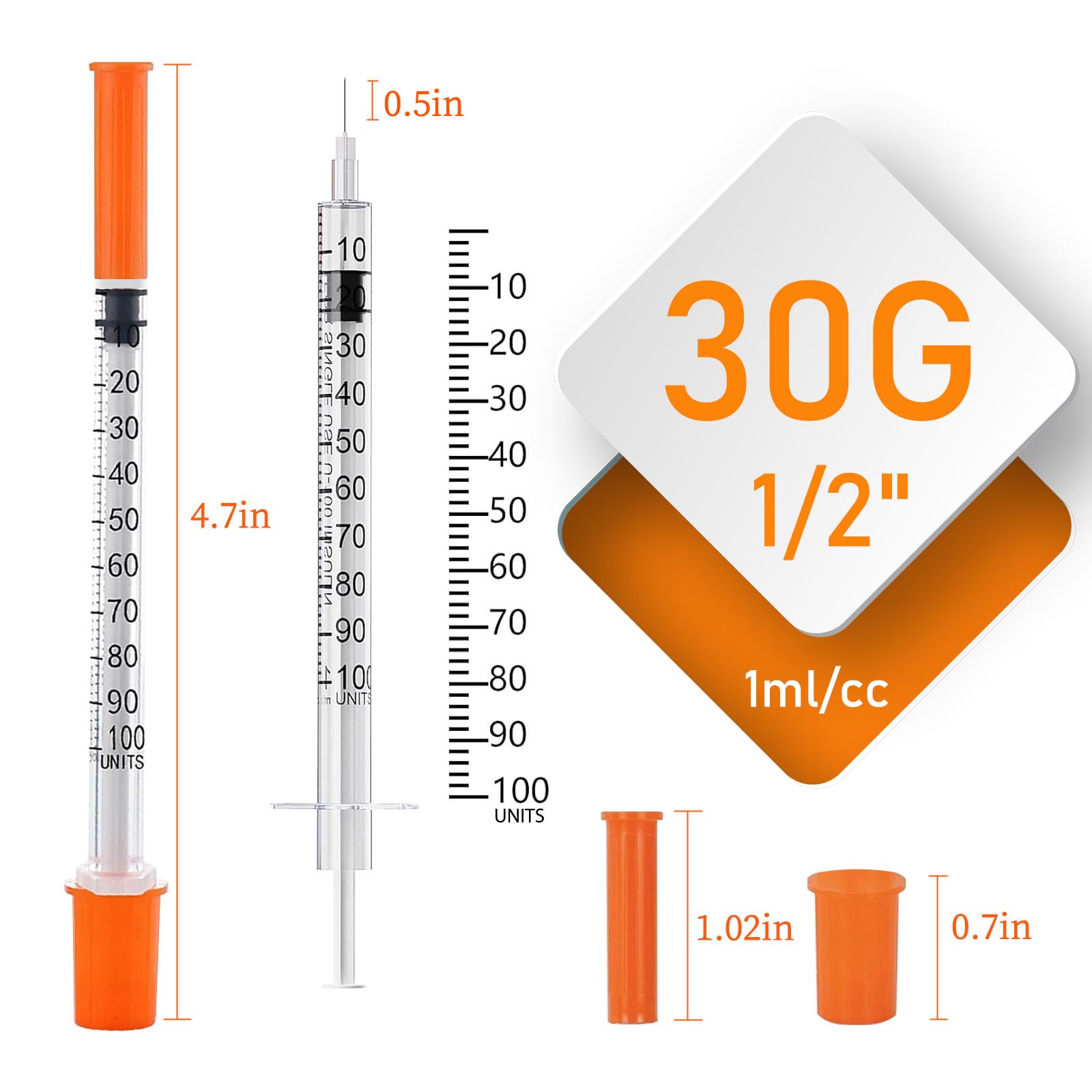 100PACK 1ML Syringes with 30G 1/2"(13mm) Needle, Lab Supplies Individually Wrapped (1CC 30G 1/2" - 100PACK) — Amazon image 2