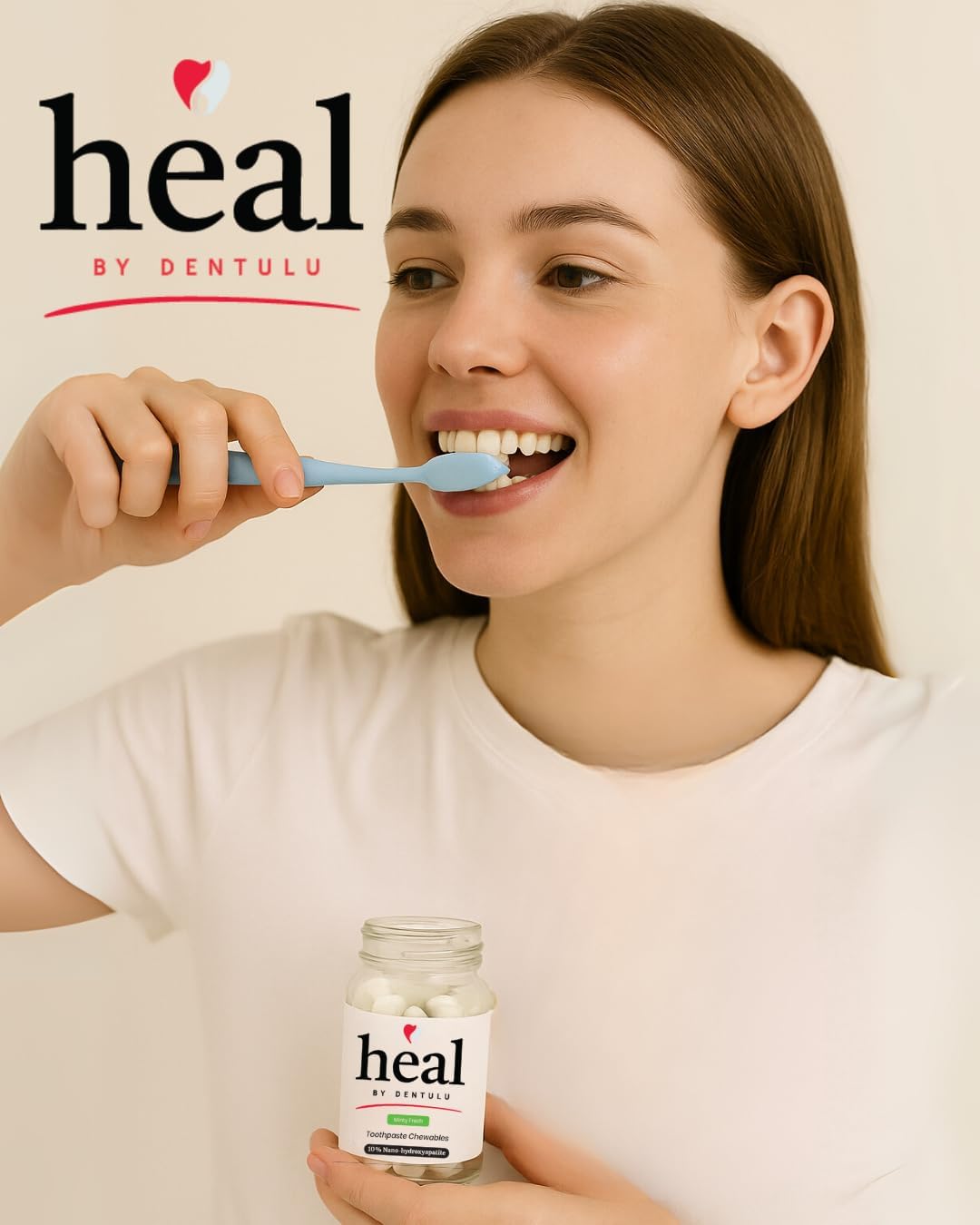 HEAL Toothpaste Tablets with 10% Nano Hydroxyapatite, Fluoride-Free Chewable Toothpaste Bites, Vegan, Plastic-Free, Travel-Friendly Oral Care, Minty Fresh Flavor, 62 Count image 4