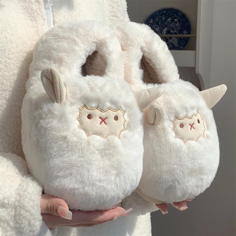 Lamb Furry Slippers Fuzzy House Slippers Women Girls Indoor Fluffy Slippers Cute Animal Slippers Winter Plush Slippers4