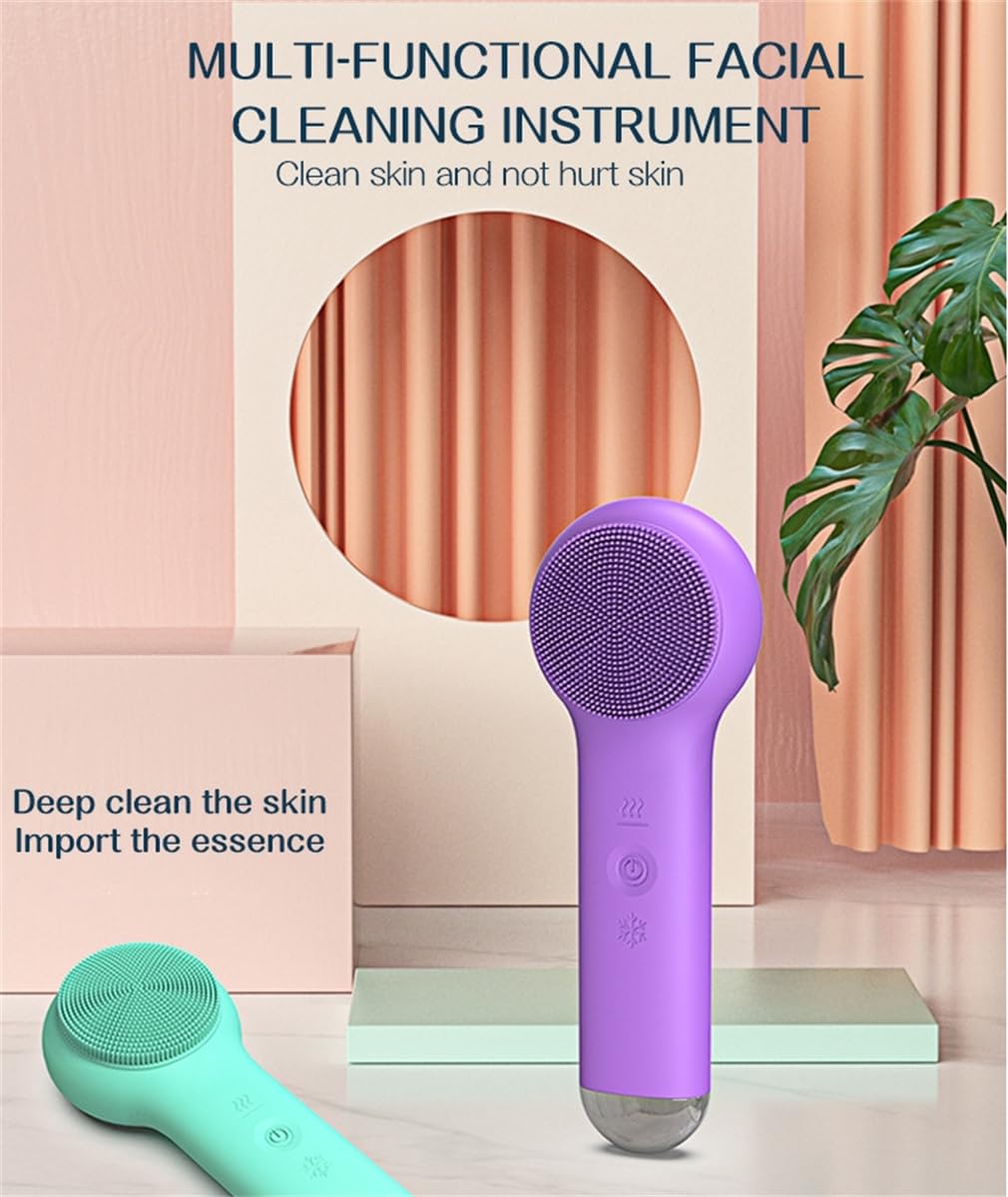 Sonic Scrubber - Exfoliante facial, lavado facial, diseño ergonómico curvado, limpieza profunda, cerdas suaves de alta densidad, para mamá, esposa, mejor amiga, color rosa