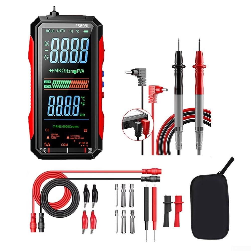 Digital Multimeter, 16 in 1 Voltmeter Messgerät Tester NCV LCD-Anzeige Hintergrundlicht, Intelligentes Strommessgerät misst Spannung, Strom, Widerstand, Durchgang, Frequenz(Komplettset)