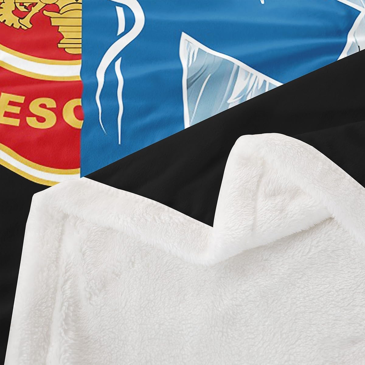 Firefighter Fleece Blanket,Practitioner Fireman Badge Print Throw Blanket for Adult Man,Red Flame Blue Feather Wing Lightweight Polyester Sherpa Blanket for Sofa, Queen (90 x 90 Inch)