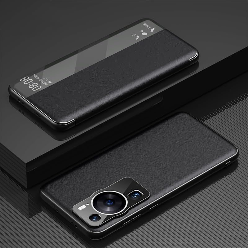 Coque Huawei P60 à rabat miroir transparent en cuir rigide antichoc
