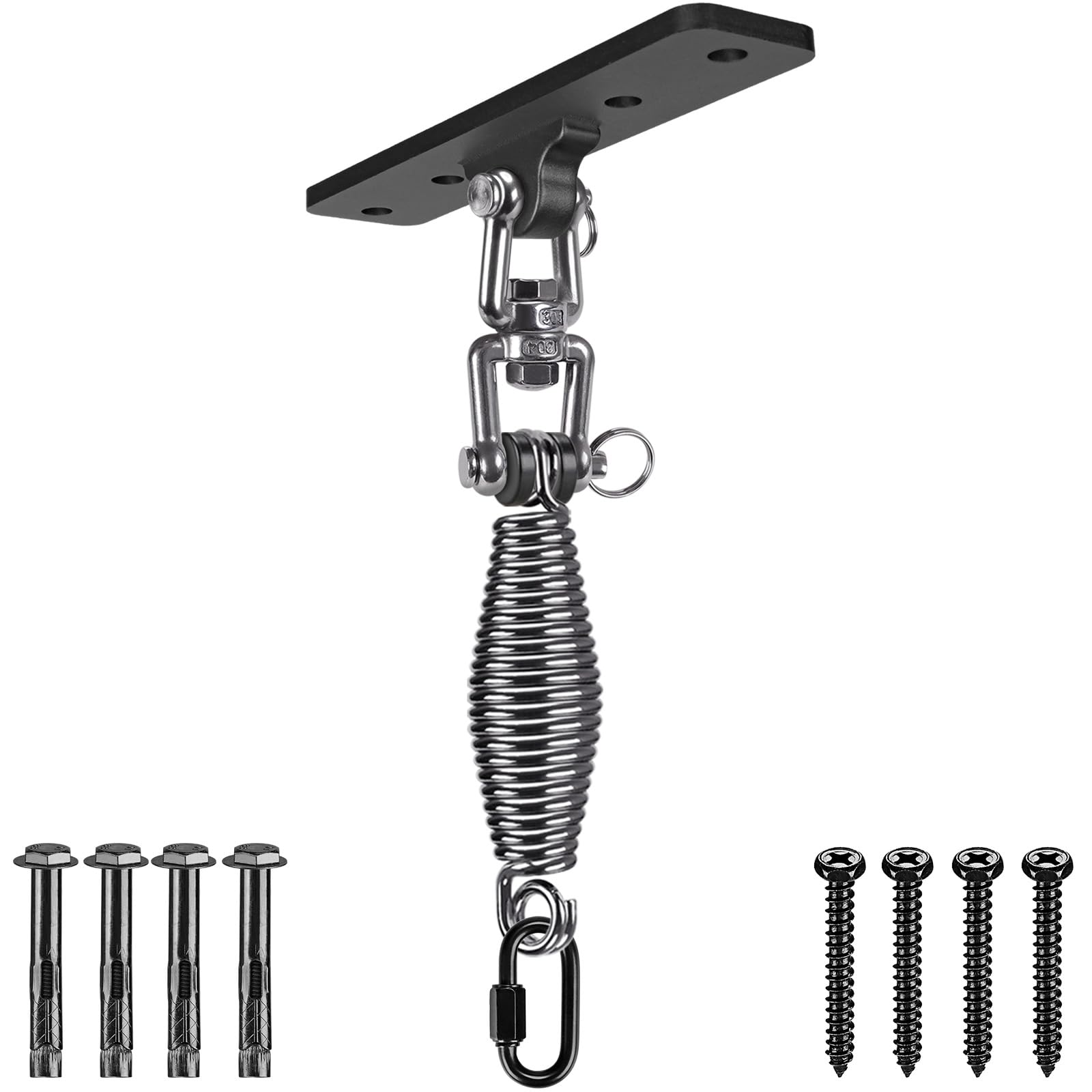 Dolibest Heavy Bag Hanger, Wall Ceiling Mount Hook 360° Rotation Wood Beam Holder Body Weight Strength Training Systems, Wood Beam Holder with Spring and 1 Carabiner, 4Wood Screws for Wooden Sets