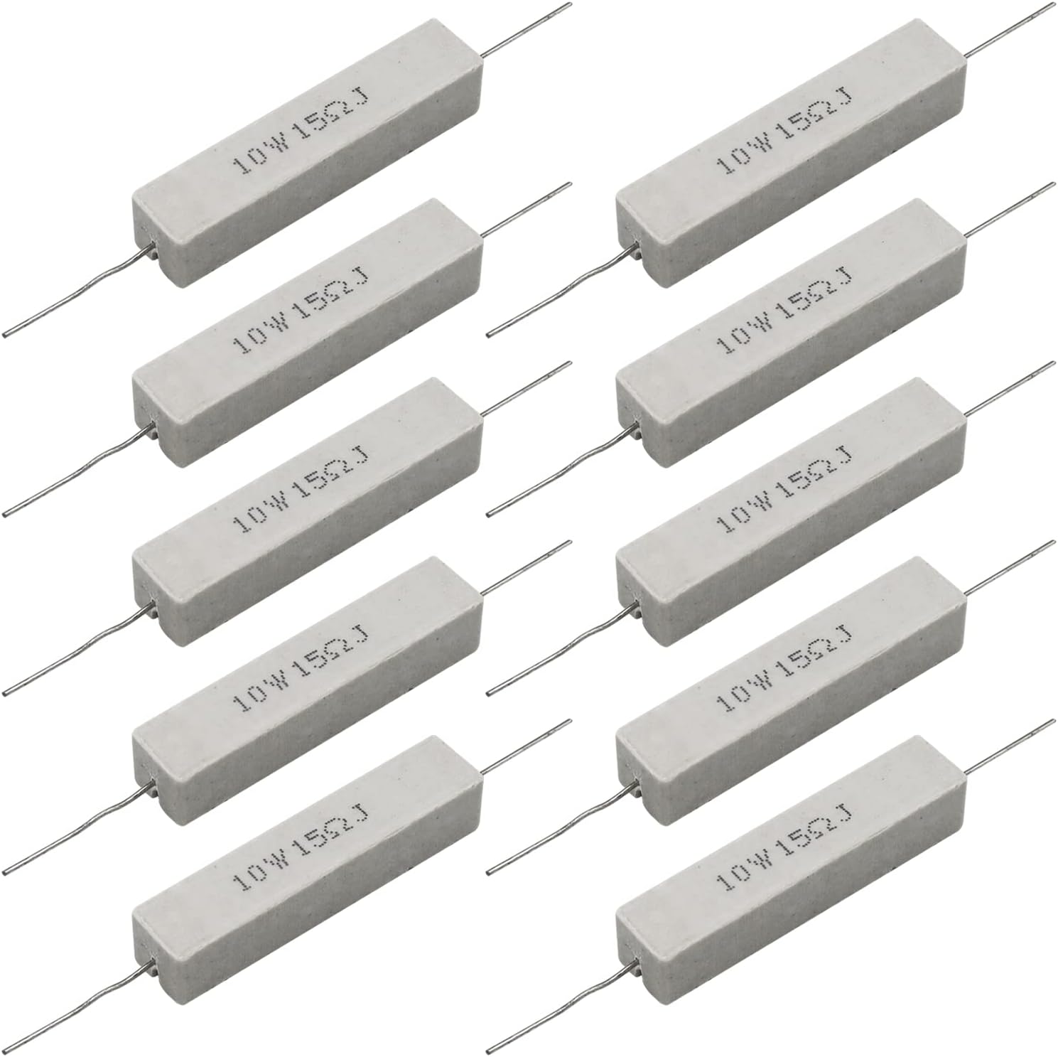 Cement Resistor,10 PCS 10w 15 Ohm 5% Axial Lead Wire Resistor White Wound Fixed Ceramic Cement Resistors Wirewound Cement Power Resistors Flame Heat Moisture Resistance Precharge Horizontal Resistors
