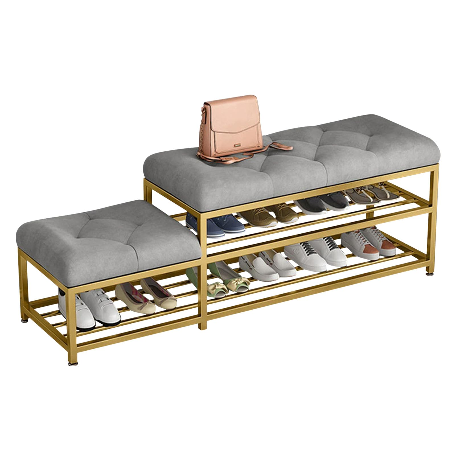 Banc de rangement à chaussures 3 niveaux en métal et velours d'entrée
