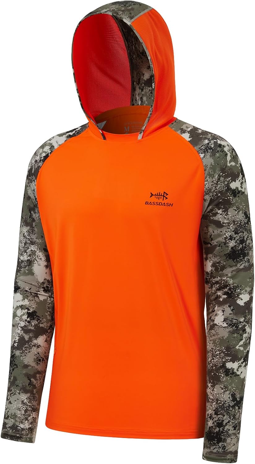 BASSDASH Males’s UPF 50 Efficiency Fishing Shirt Cooling Hoodie Camo Lengthy Sleeve FS17M