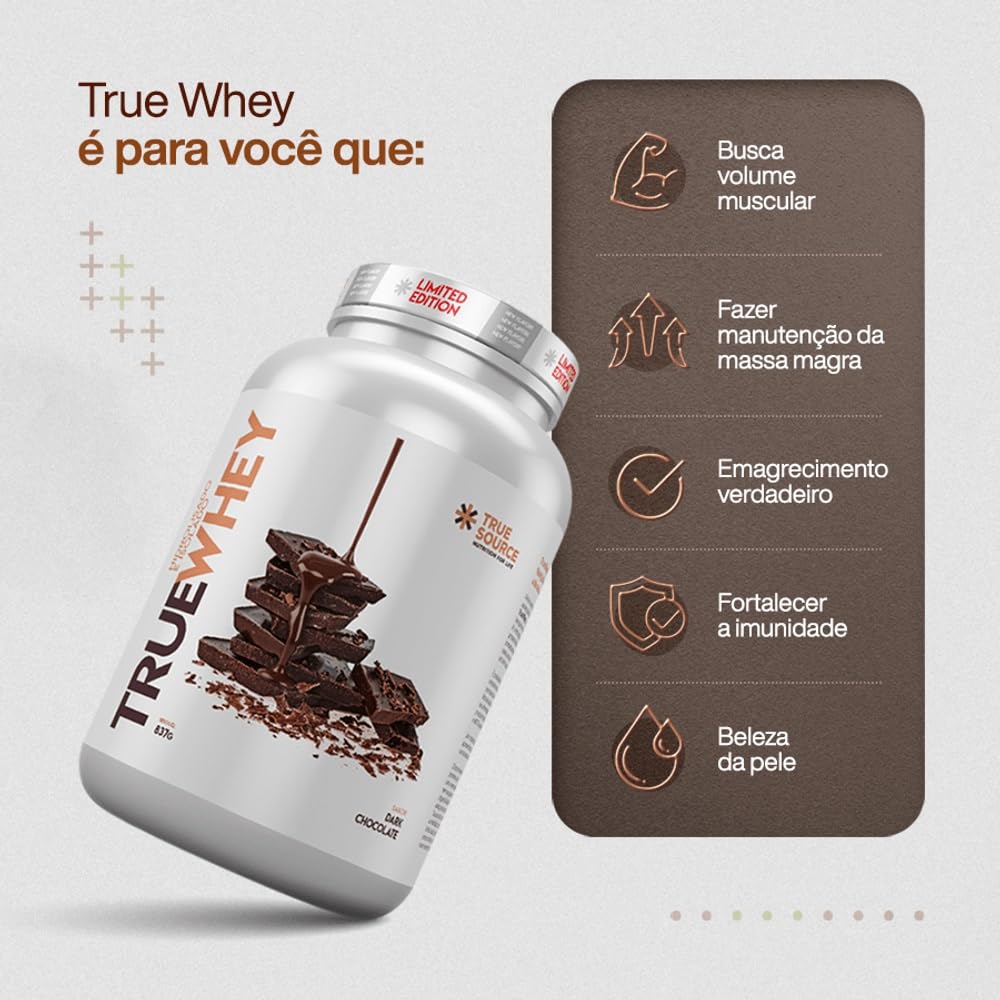 Kit 2X: Proteína True Whey Dark Chocolate True Source 837g em promoção! Veja a oferta e mais achadinhos de Vitaminas & Suplementos 5 Hoje é o melhor dia para comprar Kit 2X: Proteína True Whey Dark Chocolate True Source 837g com aquele preço maroto! Promoção! Aproveite a oferta! 5