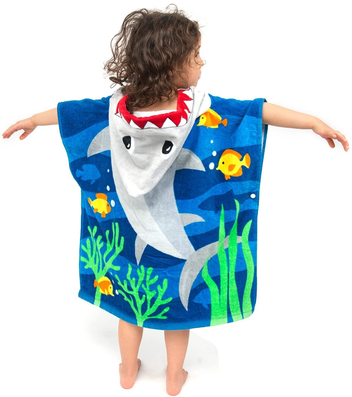 Florica Strandtuch mit Kapuze für Kleinkinder, 100 % Baumwolle, weich, schnell trocknend, saugfähig, für Schwimmbad, Bad, Poncho, Größe 61x119.4 cm, volle Länge (Brave Shark)