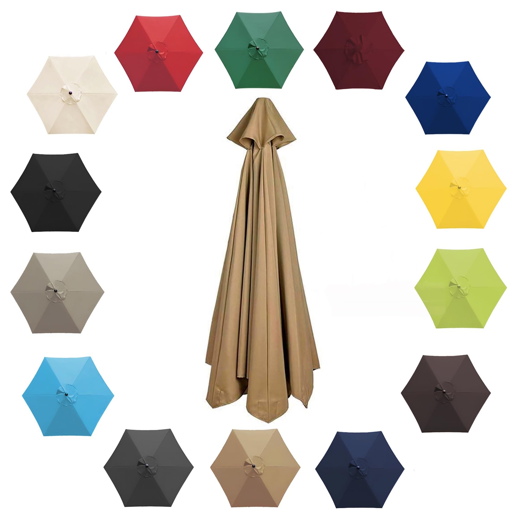 200cm 2.7m 300cm Umbrella Replacement Parasol Canopy, Garden Parasol Canopy Cover For Patio Sun Umbrella, 6 Arms/8 Arms Replacement Parasol Cover, Market Table Umbrella Replacement Top(Color:Khaki,Siz