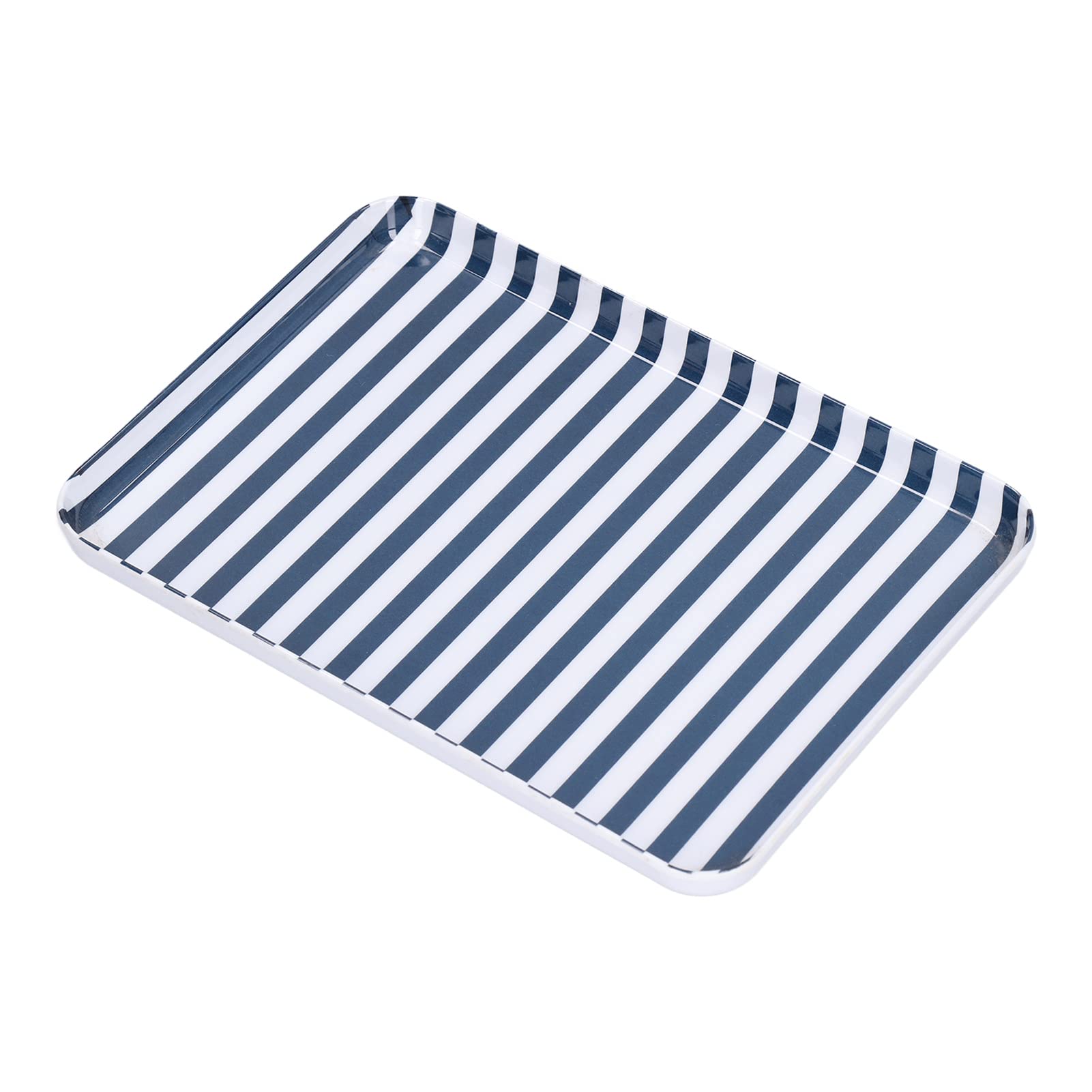 01 02 015 Defult Fruit Tray, Safe Smooth Environmentally Friendly Melamine Blue White Stripe Colourfast Desserts Platter For Restaurant For Home