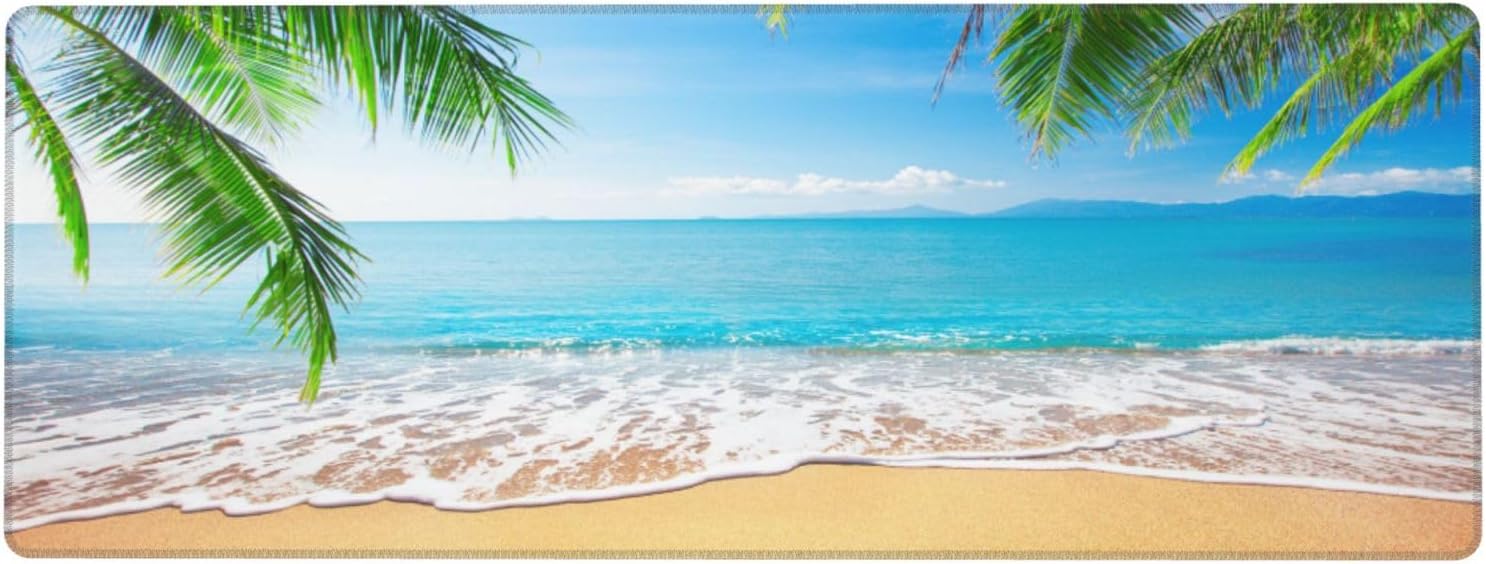 Palm and Tropical Beach Mouse Pad Large Gaming Mousepad Non-Slip Rubber Base Keyboard Mouse Mat for Laptop Keyboard Desktop 31.5 x 11.8 inch