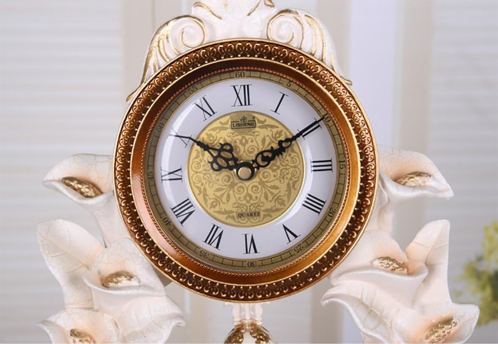 European Retro Mantel/Mantle Rhythm Quartz Clock swan Living Room Desk Shelf Clocks Decoration (Color : Light Yellow)