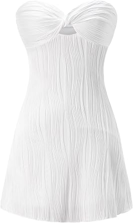 Womens Summer Twist Front Tube Top Dress Strapless A Line Mini Beach Party Dresses