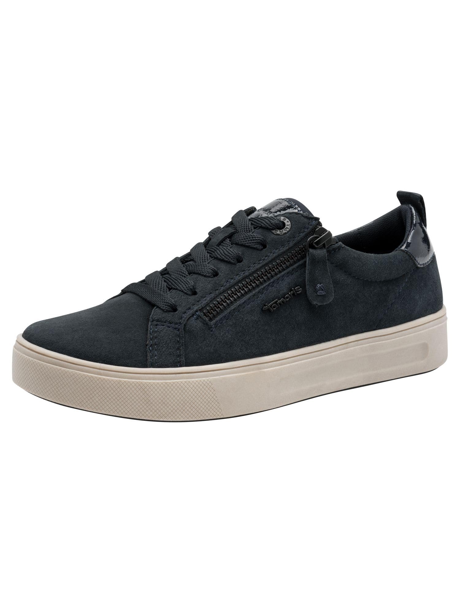 Tamaris Comfort Women’s Flat Sneakers with Zip Casual, Navy Suede, 7,5 UK