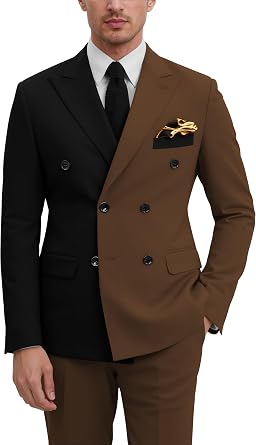 Mens Double Breasted Suit 2 Piece TwoTone Tuxedo Suit Set