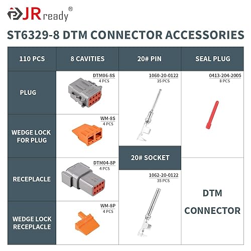 Miniatura 2 de JRready ST6329-8 Deutsch DTM - Conector gris de 8 pines (4 juegos), conectores de cable eléctrico impermeables con contactos estampados tamaño 20 y
