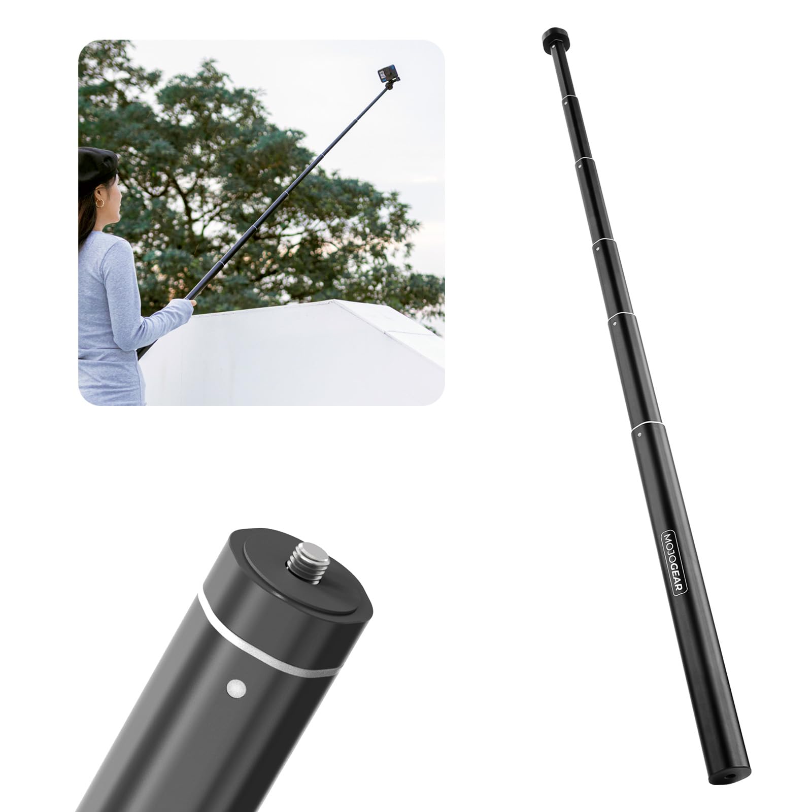 Bastone selfie per smartphone: bastone per selfie extra lungo 160 cm con supporto per telefono inclinabile ST-06S – pellicola verticale e orizzontale – alluminio stabile – nero