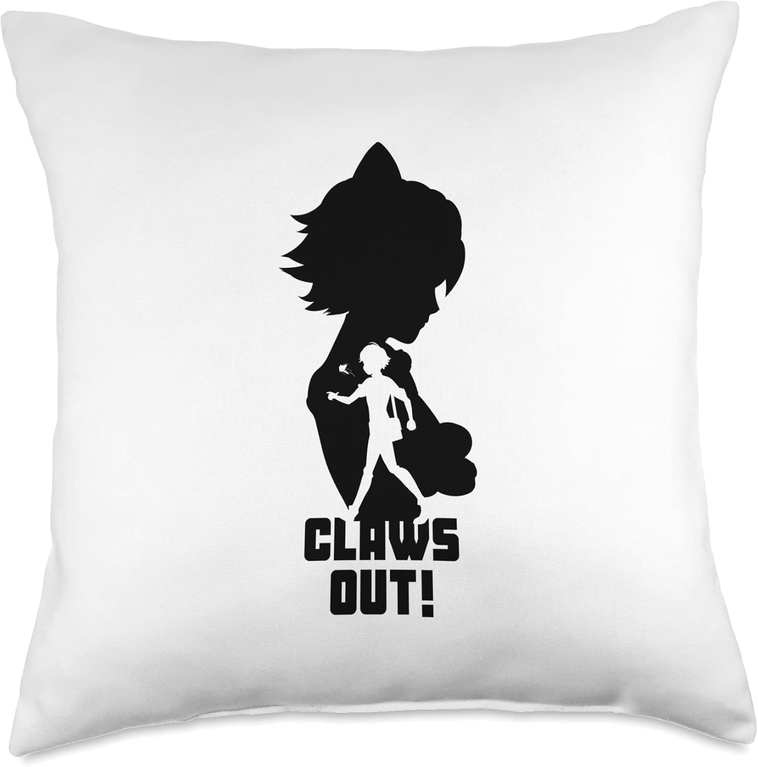 Miraculous Ladybug Silhouette Cat Noir Claws out Throw Pillow