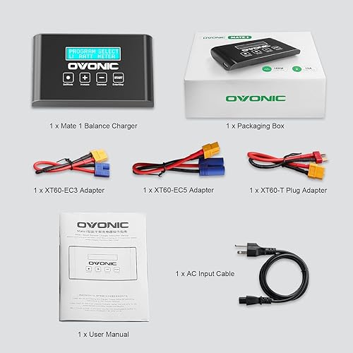 Miniatura 6 de OVONIC Mate1 Lipo - Cargador de batería 100W 10A 1s-6s Smart RC Cargadores de batería con cargador de equilibrio XT60 compatible con LiPo/Life de