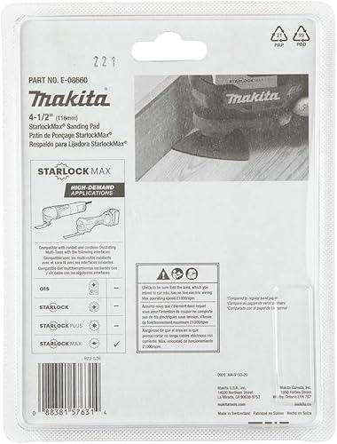 Miniatura 4 de Makita E-08660 StarlockMax Multiherramienta Oscilante 4-12" Carburo de Tungsteno 100 Grit Delta Triangle Lijado Pad