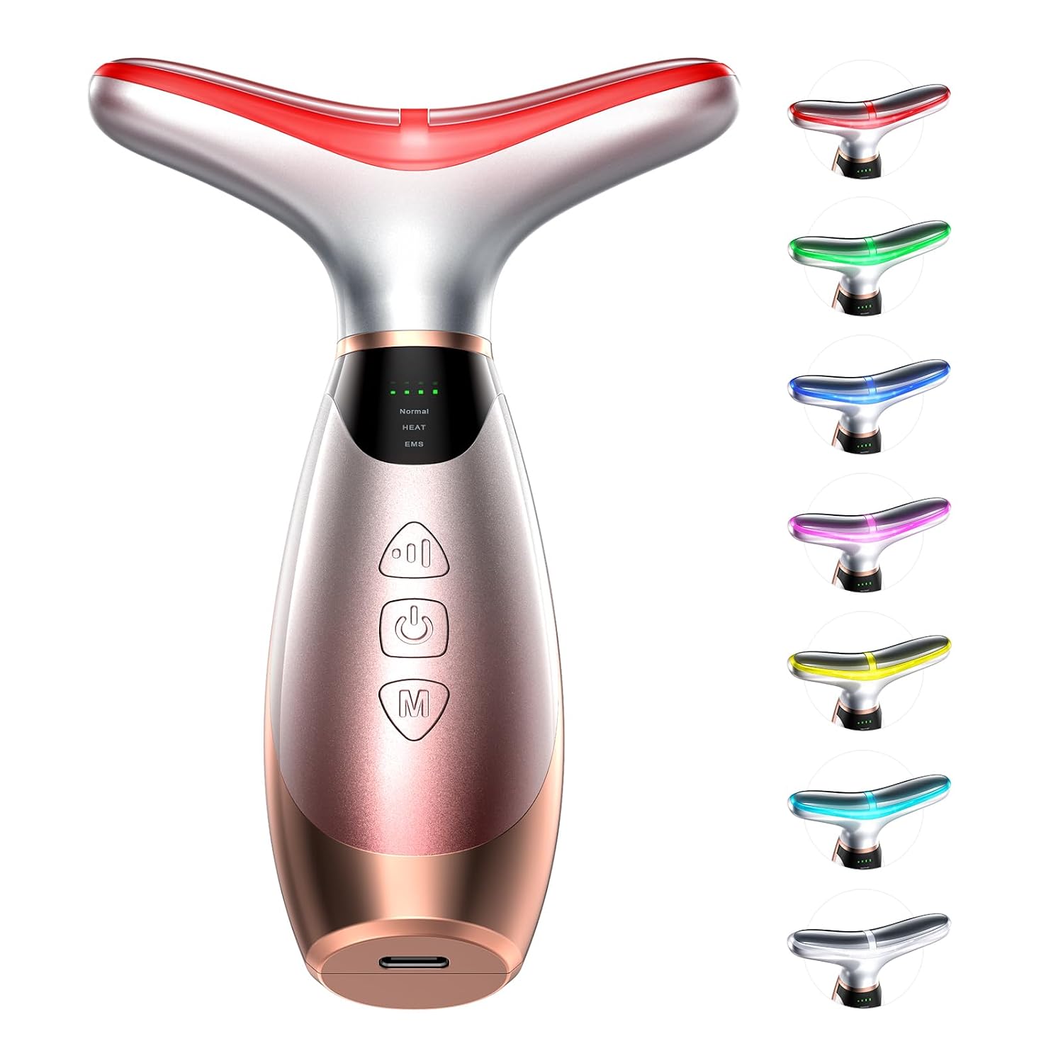 Pedete Facial Massager, 7 Colors Red Light Therapy for Face and Neck, Face Lift Device with 113°F Heating Vibration for Multi Skin Care(Rose Gold)