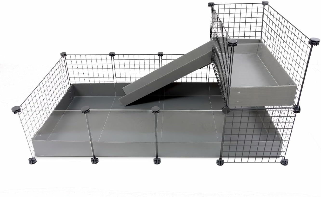 GuineaDad Piggy Condo – Premium C&C Cage with Balcony & Ramp for Guinea Pigs & Small Animals with Coroplast Base | Acrylic and C&C Grids for Small Pets (Acrylic, XL (29" x 73.5" x 28.5"))