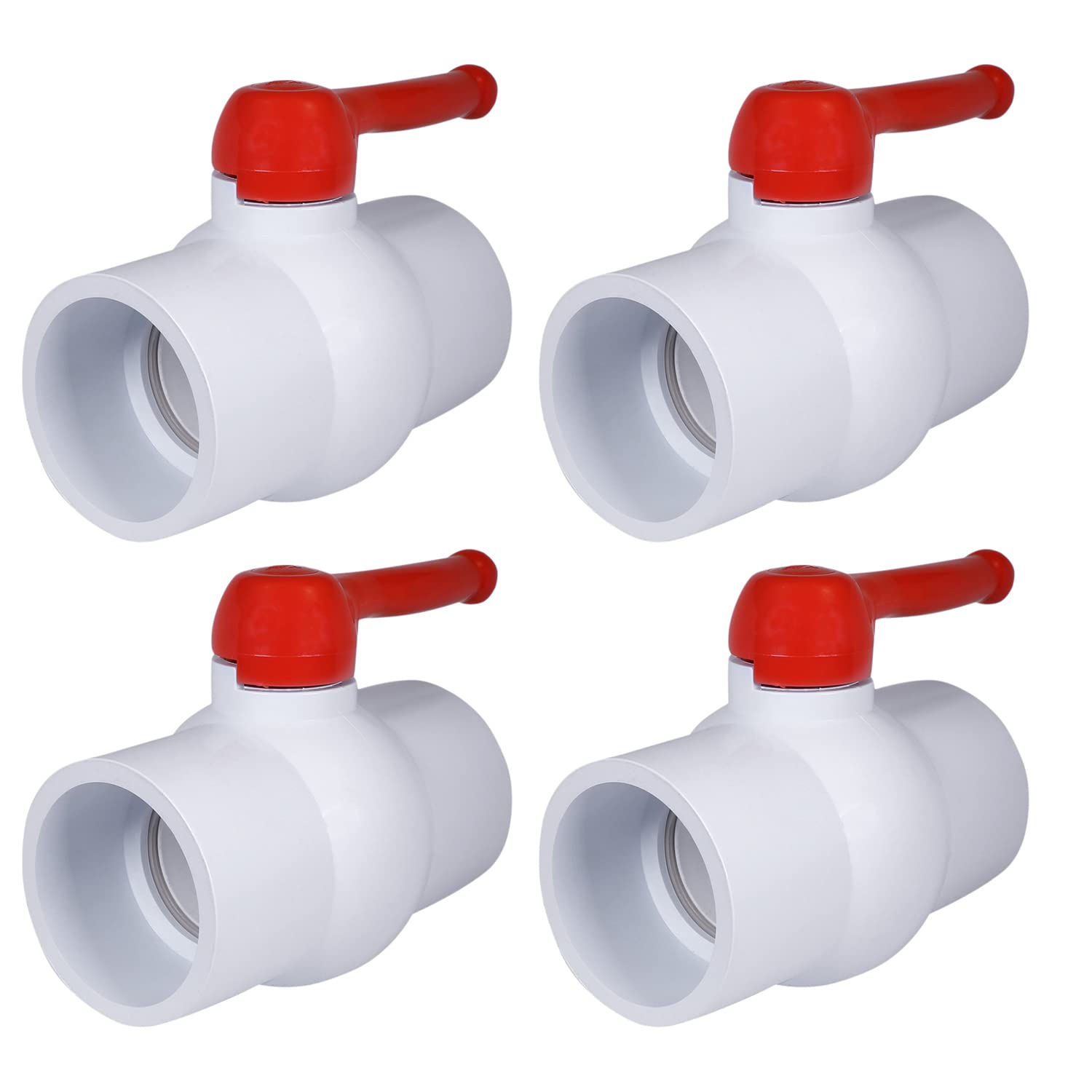 Midline Valve 482T300-4 PVC Ball Valve; Red T-Handle Water Shut-off; 3 in. Solvent Connections; White Plastic (Pack of 4)