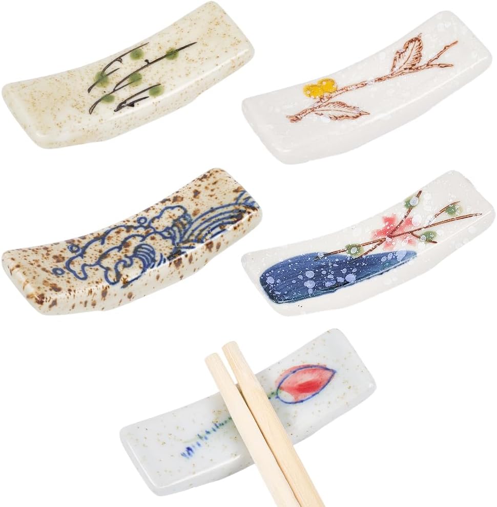 CRASPIRE 5 Styles Ceramic Chopstick Rest Rectangle Holders Floral Japanese Style Flower Classic Chopstick Stand Rack Holder Portable Reusable for Kitchen Tavern Restaurant Cooking Utensils Tableware
